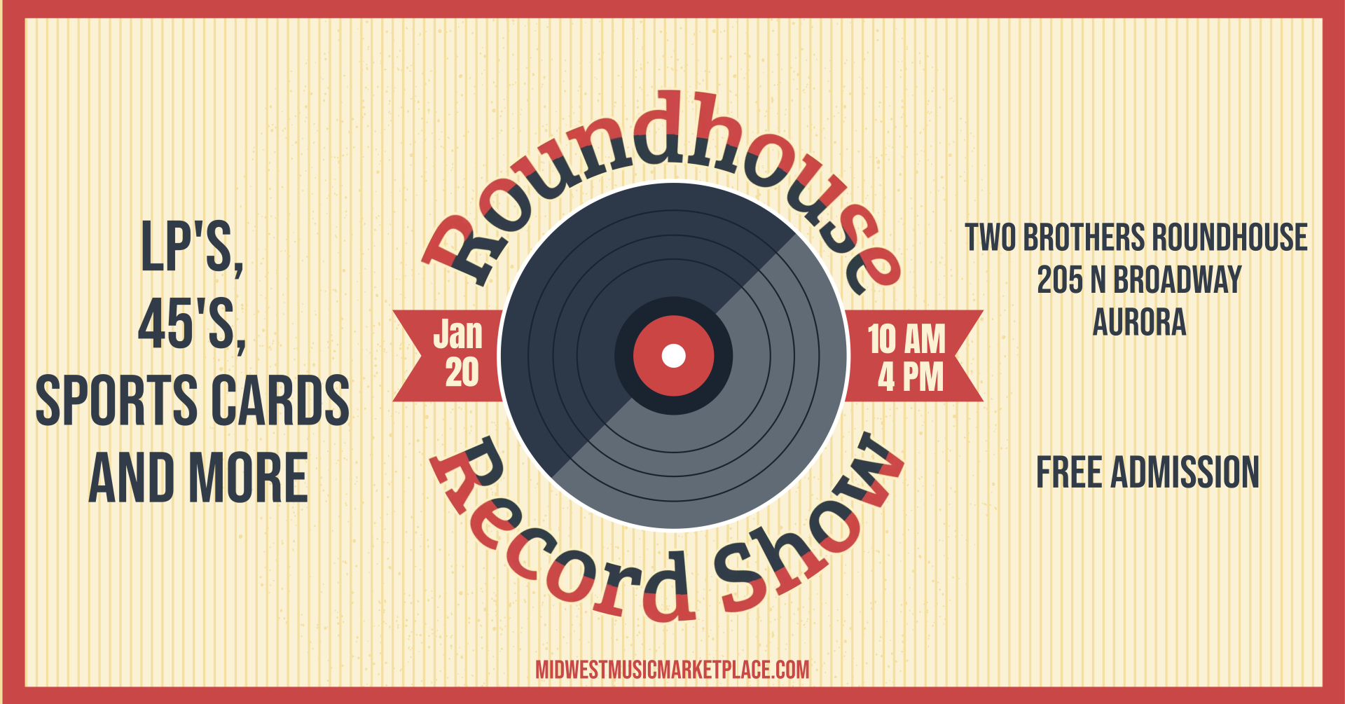 Record Show Jan 20th, Two Brother's Roundhouse, 10 AM to 4 PM